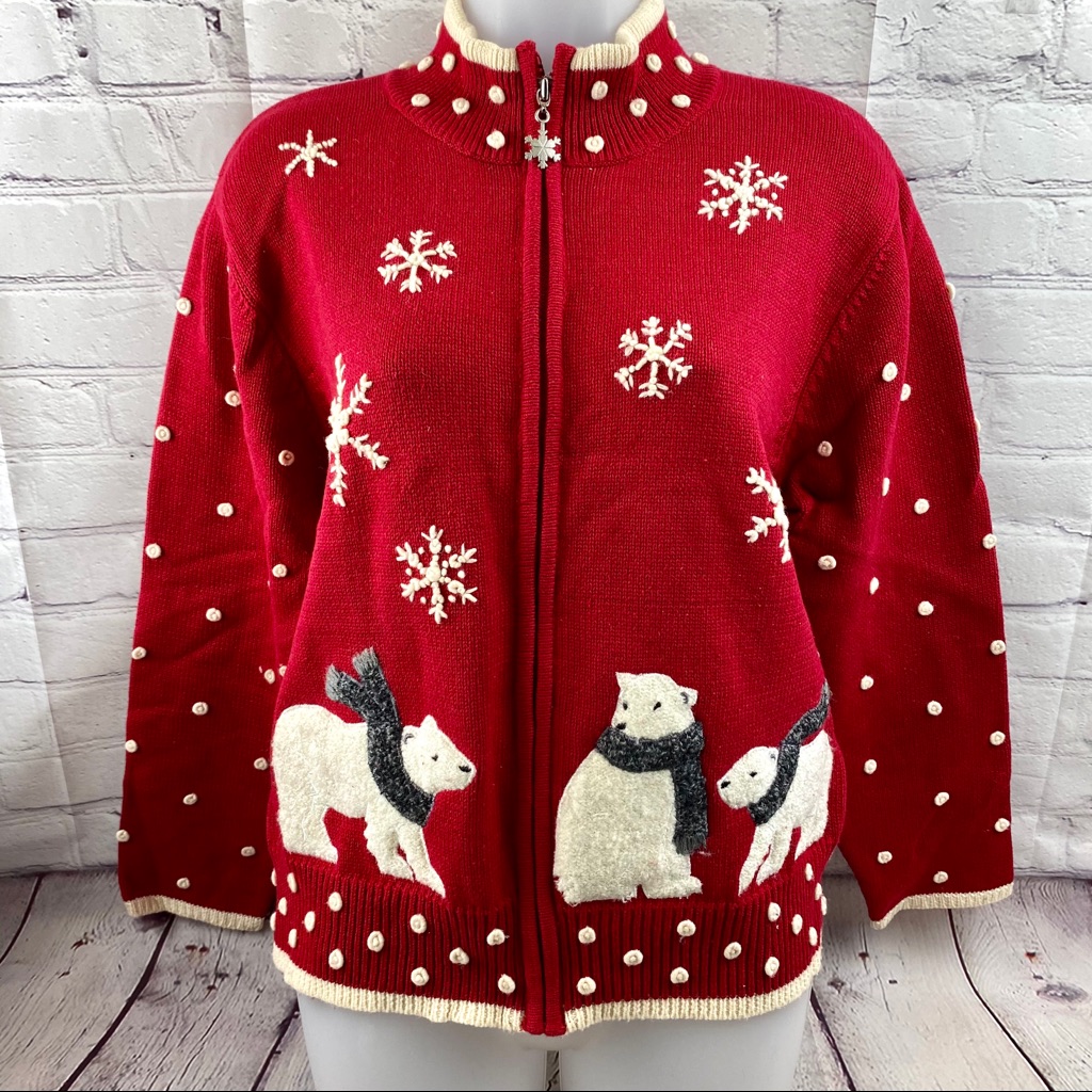 Talbots Petite Polar Bear Sweater Size L